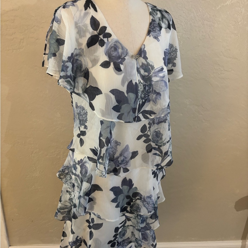SL Fashions Floral Chiffon Tiered V-Neck Dress in Sz 10 NWT - Picture 7 of 14